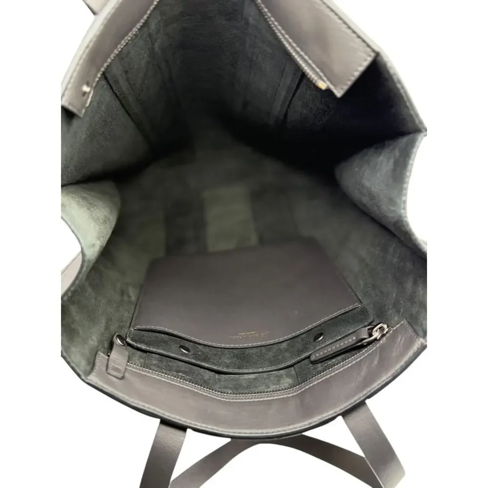 Brunello Cucinelli Graphite Gray Leather Tote with Monili Bead Trim